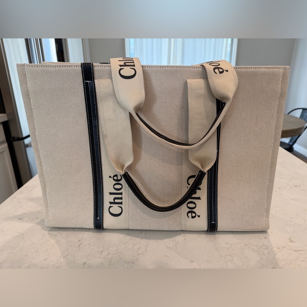 Chloe Canvas Tote Bag in Cream and Black. Fair/Good condition
